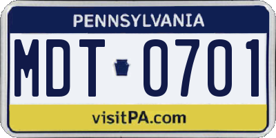 PA license plate MDT0701