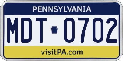 PA license plate MDT0702