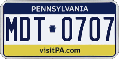 PA license plate MDT0707