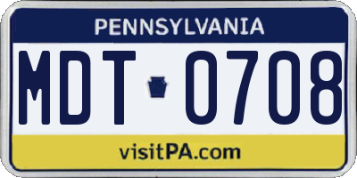 PA license plate MDT0708