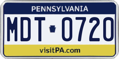 PA license plate MDT0720