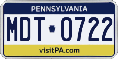 PA license plate MDT0722