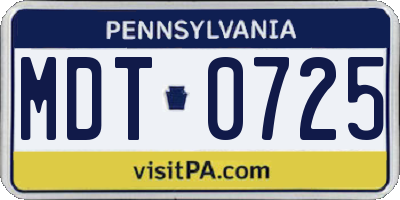 PA license plate MDT0725