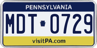 PA license plate MDT0729