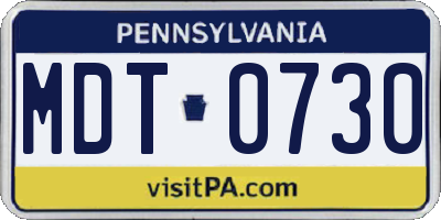 PA license plate MDT0730