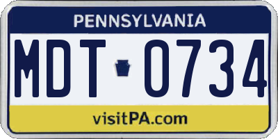 PA license plate MDT0734
