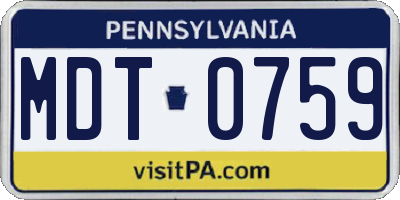 PA license plate MDT0759