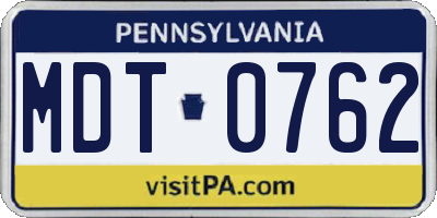 PA license plate MDT0762