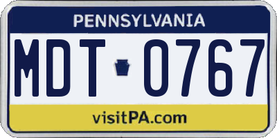 PA license plate MDT0767