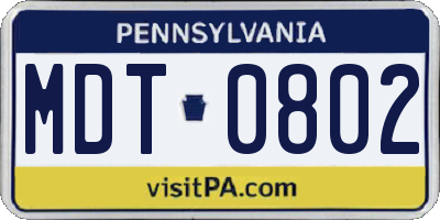 PA license plate MDT0802