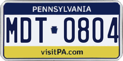 PA license plate MDT0804