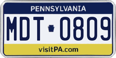 PA license plate MDT0809