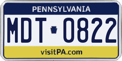 PA license plate MDT0822