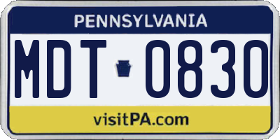 PA license plate MDT0830