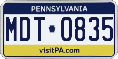 PA license plate MDT0835