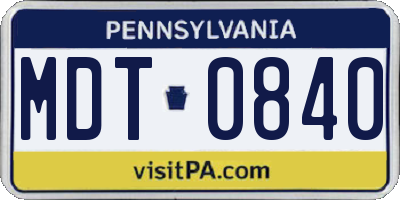 PA license plate MDT0840