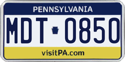 PA license plate MDT0850