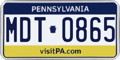PA license plate MDT0865
