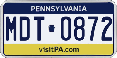 PA license plate MDT0872