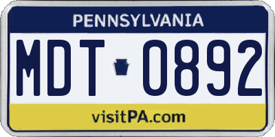 PA license plate MDT0892