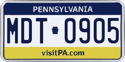 PA license plate MDT0905