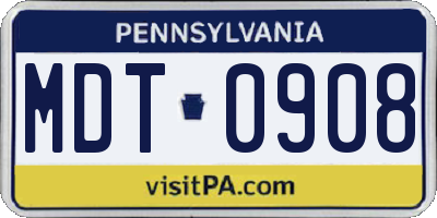 PA license plate MDT0908
