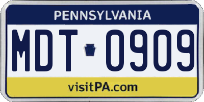 PA license plate MDT0909