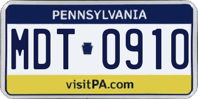 PA license plate MDT0910