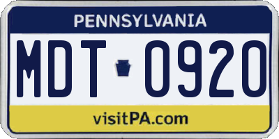 PA license plate MDT0920