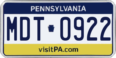 PA license plate MDT0922