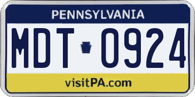 PA license plate MDT0924