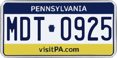 PA license plate MDT0925