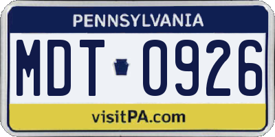 PA license plate MDT0926