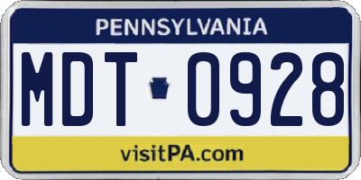 PA license plate MDT0928