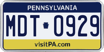 PA license plate MDT0929