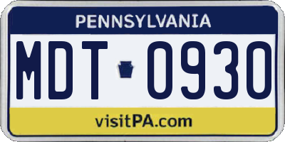 PA license plate MDT0930