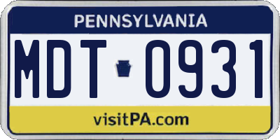 PA license plate MDT0931
