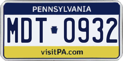 PA license plate MDT0932