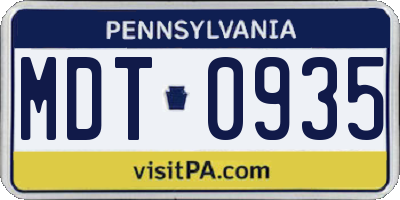 PA license plate MDT0935