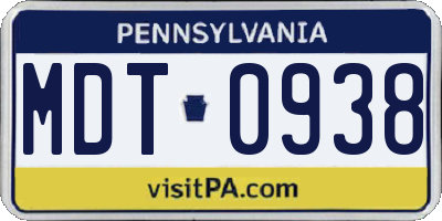 PA license plate MDT0938