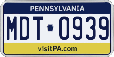 PA license plate MDT0939