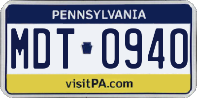 PA license plate MDT0940