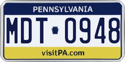 PA license plate MDT0948