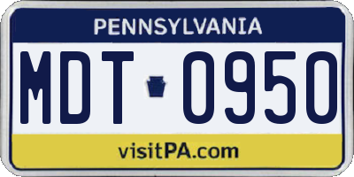 PA license plate MDT0950