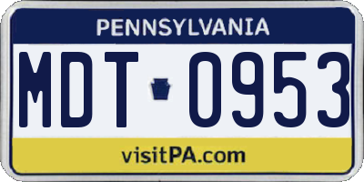 PA license plate MDT0953