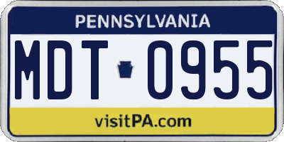 PA license plate MDT0955