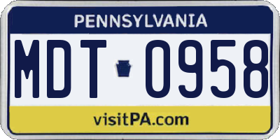PA license plate MDT0958