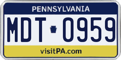 PA license plate MDT0959