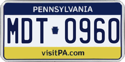 PA license plate MDT0960
