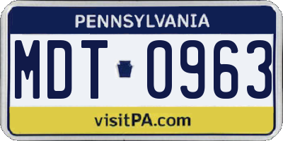 PA license plate MDT0963